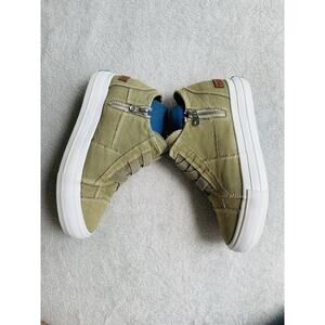 Womens olive green Sneakers Hidden Wedge Canvas Shoes Slip On Casual Zipper 8